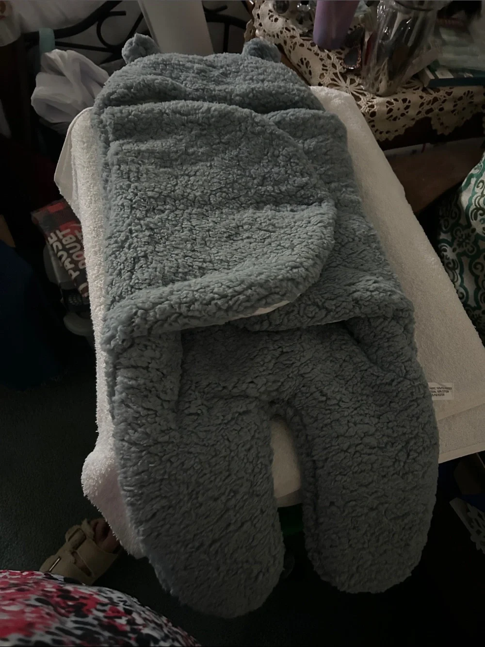 Plush Light Blue Sherpa Baby Sleep Sack with Hood